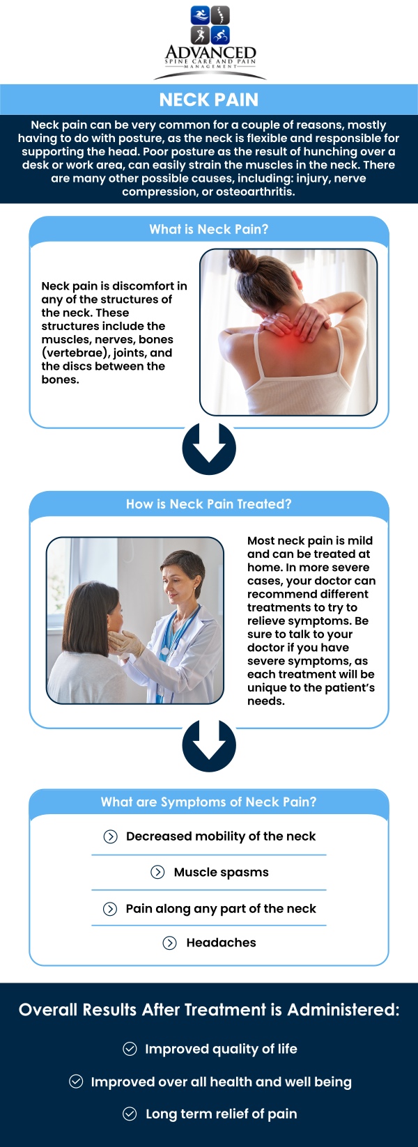 At Advanced Spine Care & Pain Management in Staten Island, NY, Dr. Shailesh S. Pathare, MD, provides professional neck pain management, combining targeted therapies and careful evaluation to relieve discomfort, restore mobility, reduce stiffness, and support long-term spinal health for improved daily function. For more information, contact us today or book an appointment. online. We are conveniently located at 565 Jewett Ave, Staten Island, NY 10302.